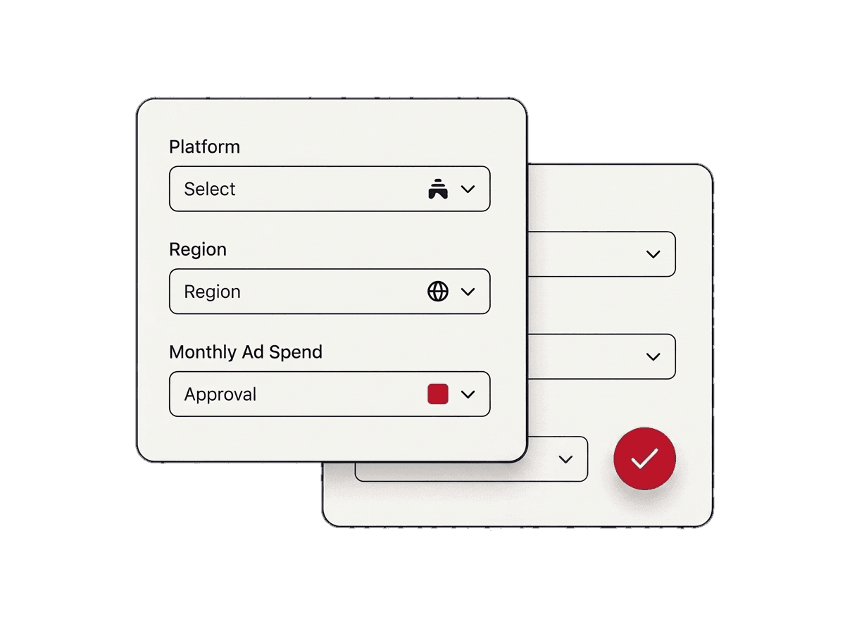 Account request form with platform, region and monthly ad spend